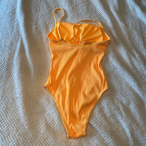 Bright Yellow / Orange Ribbed One Piece Bathing Suit - Picture 2 of 4